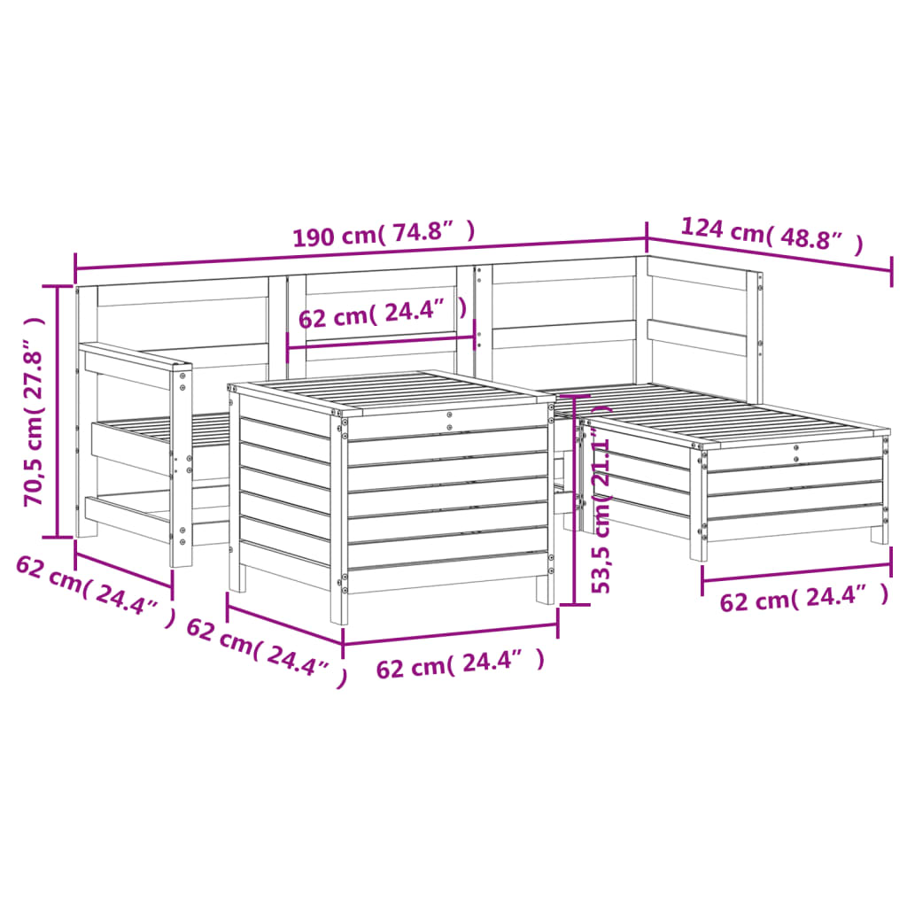 Σετ Σαλόνι Κήπου 5 Τεμαχίων από Μασίφ Ξύλο Πεύκου - Pakobazaar