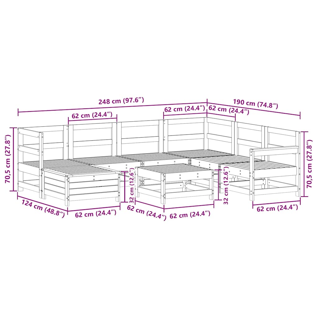 Σαλόνι Κήπου Σετ 8 Τεμαχίων από Εμποτισμένο Ξύλο Πεύκου - Pakobazaar