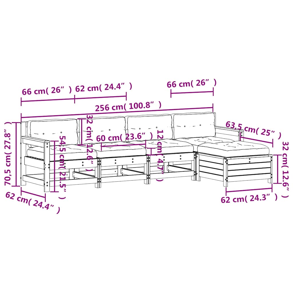Σαλόνι Κήπου Σετ 5 τεμ. με Μαξιλάρια Μασίφ Ξύλο Ψευδοτσούγκας