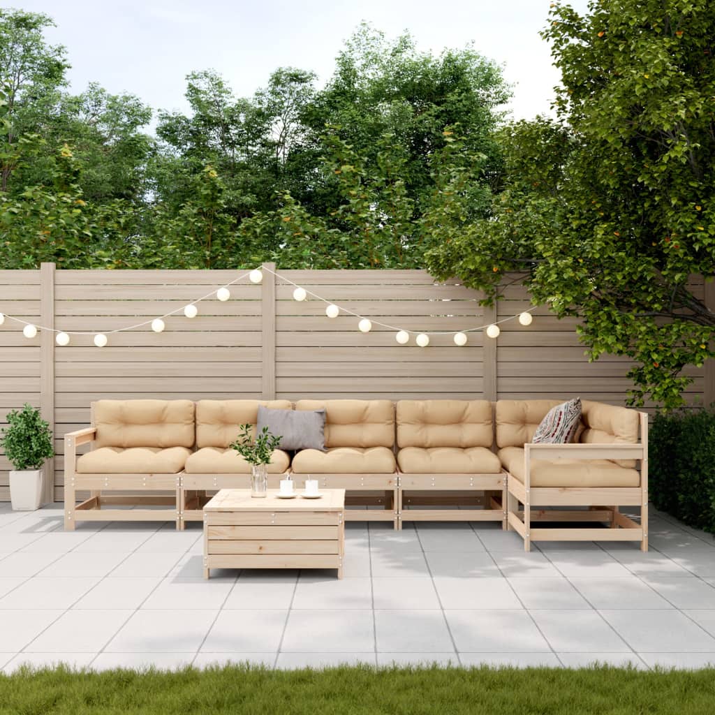 Σαλόνι Κήπου Σετ 7 Τεμαχίων από Μασίφ Ξύλο Πεύκου με Μαξιλάρια - Pakobazaar