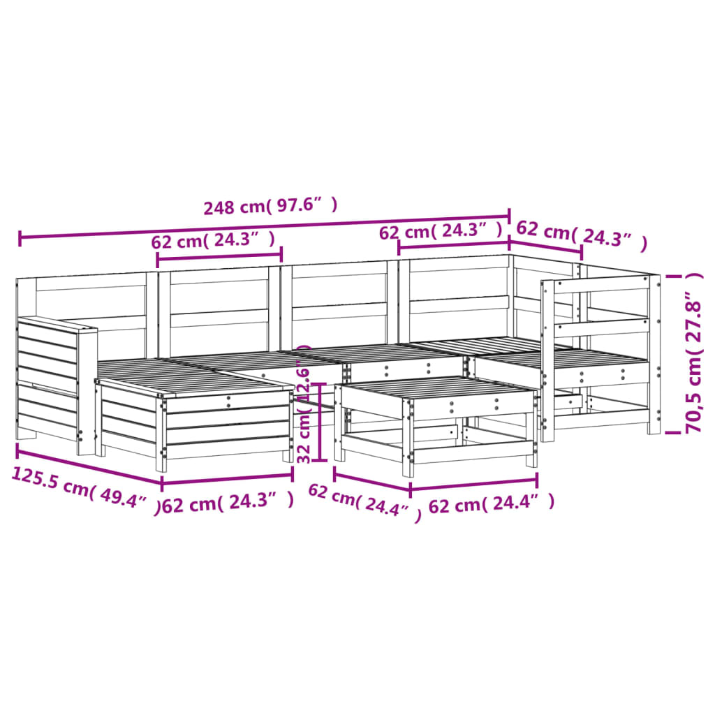Καναπές Κήπου Σετ 7 Τεμαχίων από Μασίφ Ψευδοτσούγκα Ελάτης