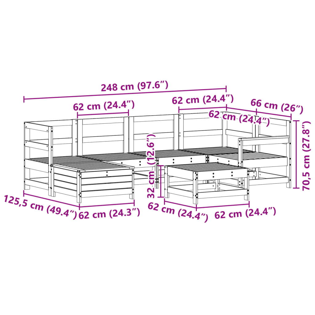 Σαλόνι Κήπου Σετ 7 Τεμαχίων Λευκό από Μασίφ Ξύλο Πεύκου