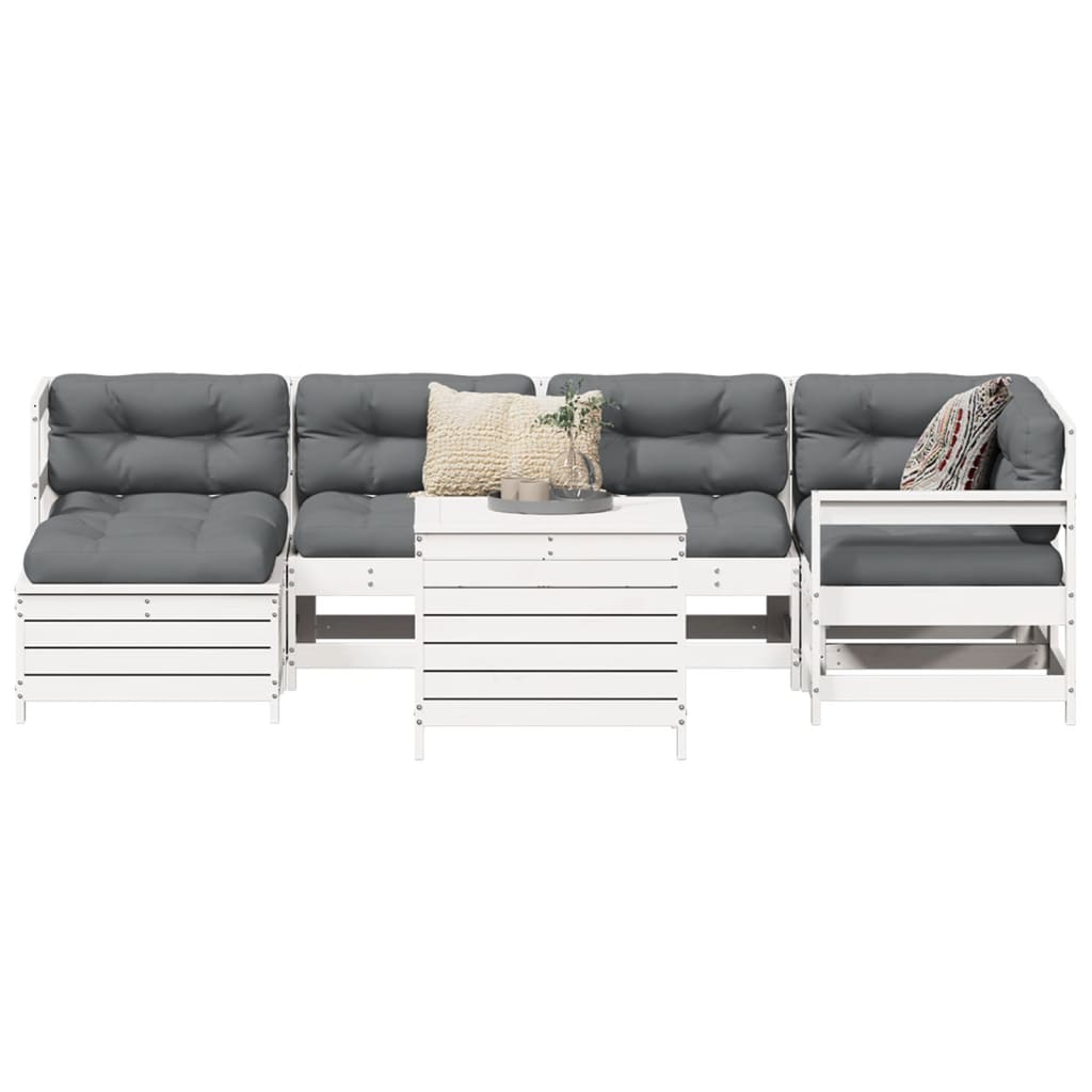 Σαλόνι Κήπου Σετ 7 Τεμαχίων Λευκό από Μασίφ Ξύλο Πεύκου - Pakobazaar