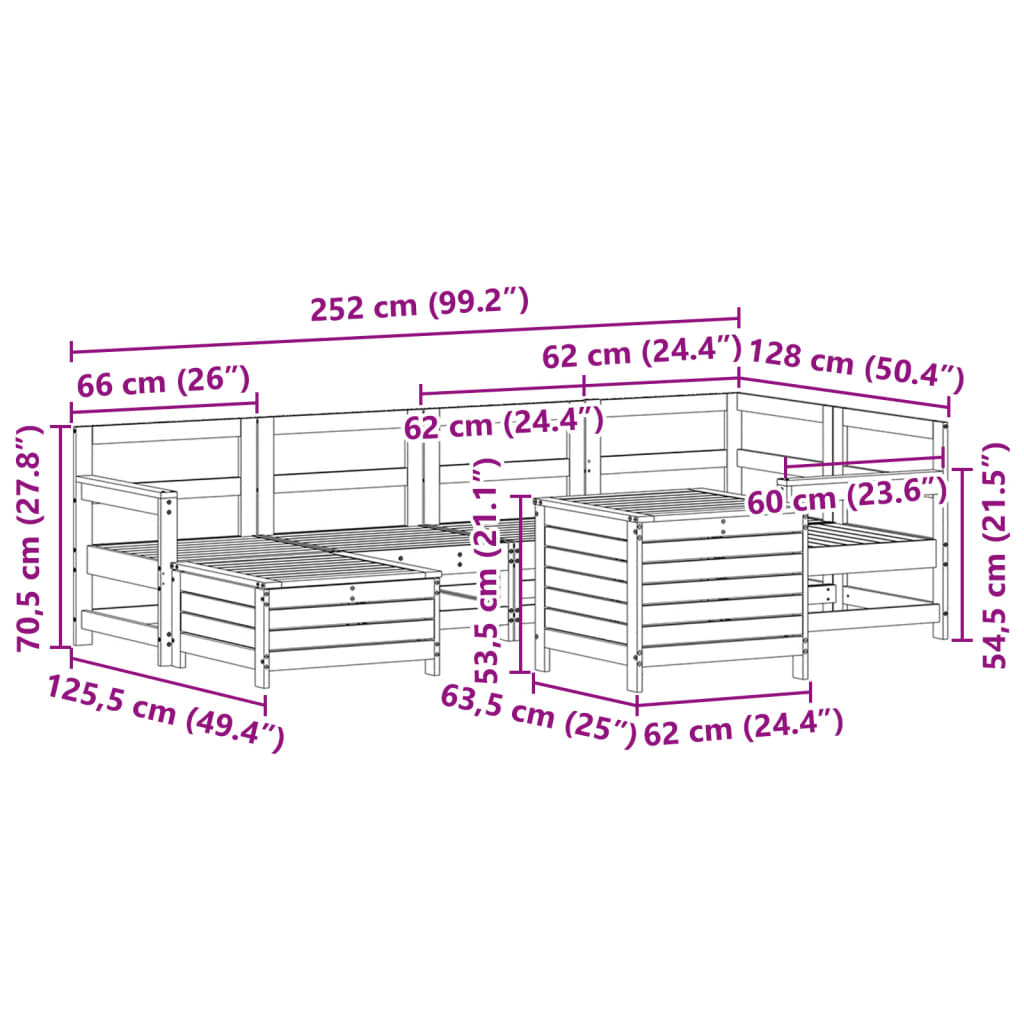 Καναπές Κήπου Σετ 7 Τεμαχίων από Μασίφ Ξύλο Πεύκου - Pakobazaar