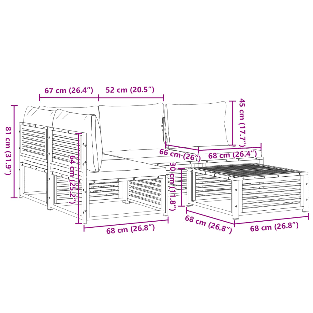 Σαλόνι Κήπου 5 Τεμαχίων από Μασίφ Ξύλο Ακακίας με Μαξιλάρια - Pakobazaar