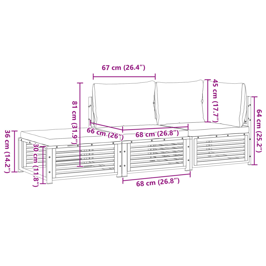 Σαλόνι Κήπου Σετ 3 Τεμαχίων με Μαξιλάρια από Μασίφ Ξύλο Ακακίας