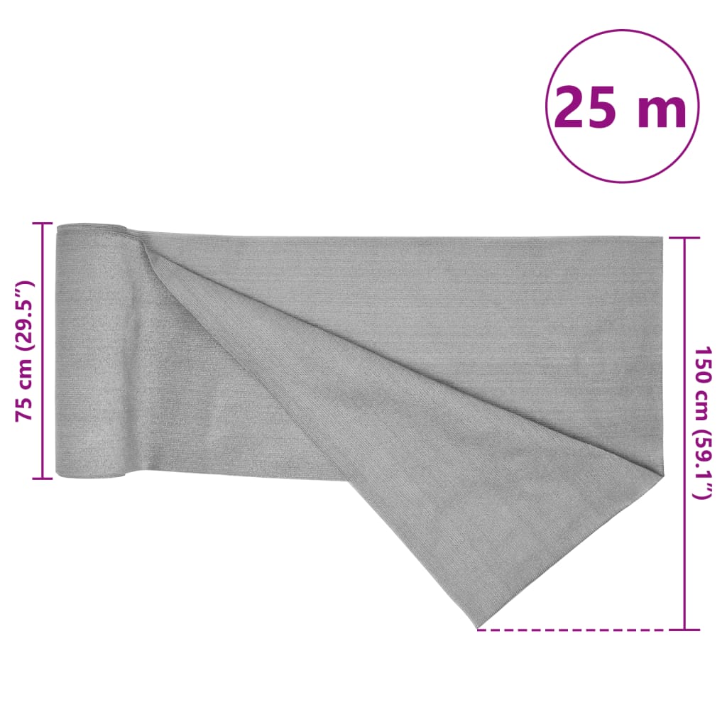 Δίχτυ Σκίασης Ανοιχτό Γκρι 1,5 x 25 μ. από HDPE 150 γρ./μ²