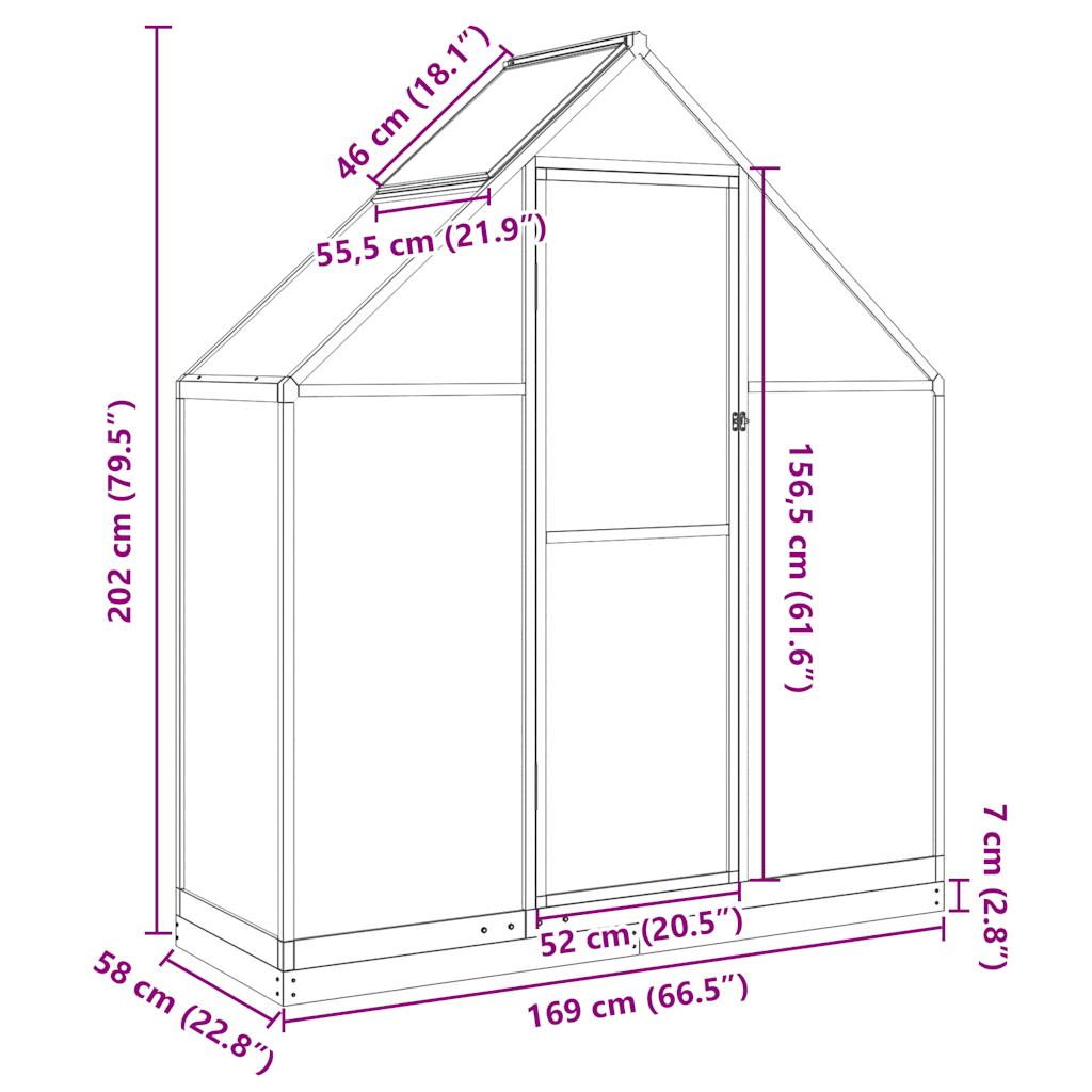 Θερμοκήπιο με Πλαίσιο Βάσης Ασημί 169x58x202 εκ. Αλουμίνιο - Pakobazaar