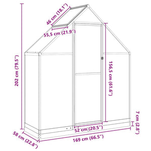 Θερμοκήπιο με Πλαίσιο Βάσης Ασημί 169x58x202 εκ. Αλουμίνιο - Pakobazaar