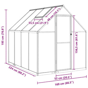 Θερμοκήπιο με Πλαίσιο Βάσης Ασημί 224x169x195 εκ. Αλουμίνιο