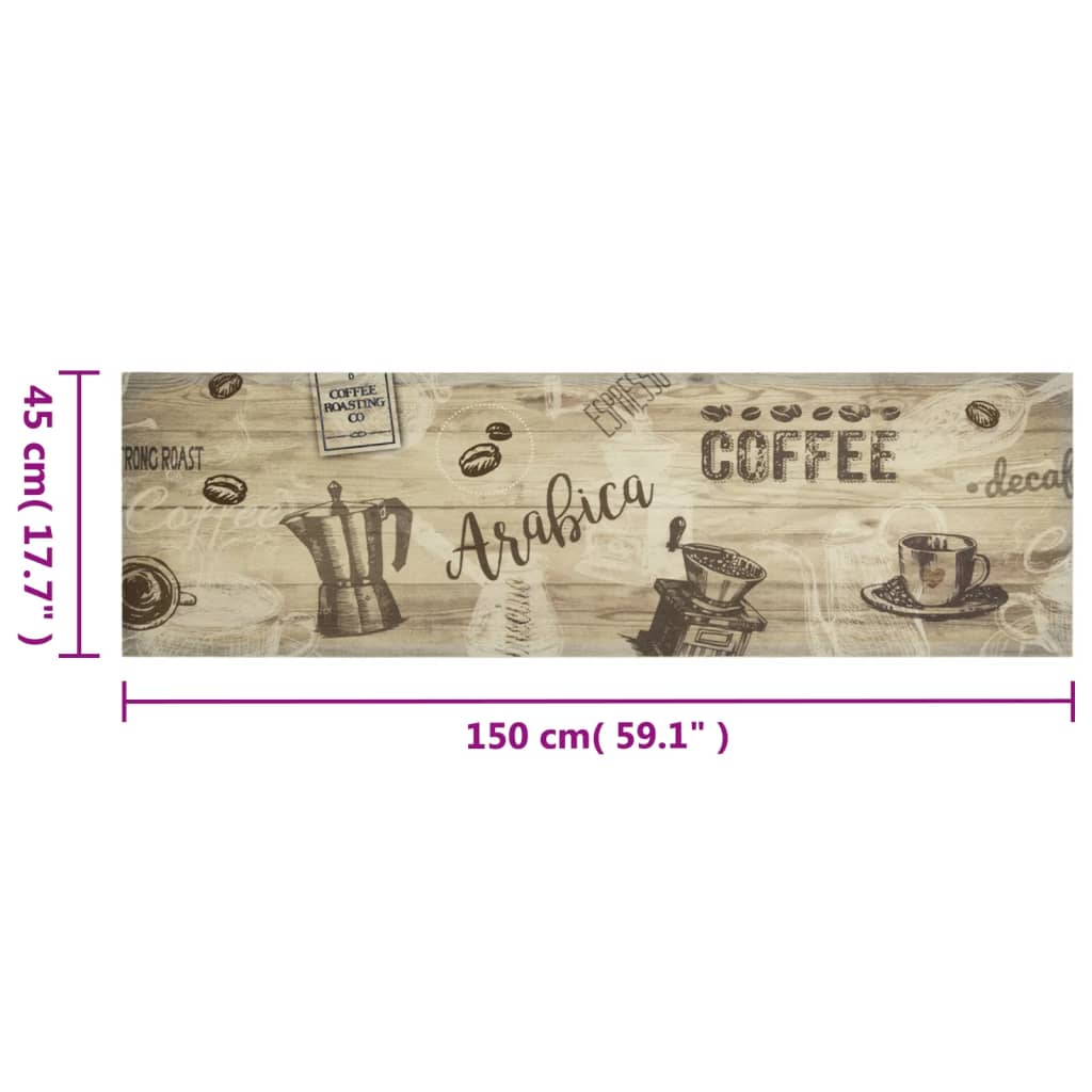 Χαλί Κουζίνας Πλενόμενο Καφέ Επιγραφή Coffee 45x150 εκ. Βελούδο