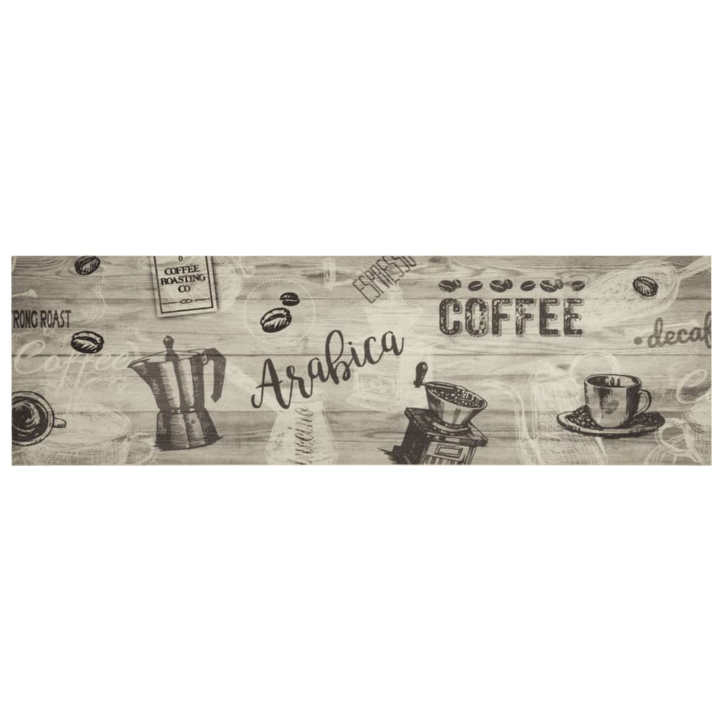 Χαλί Κουζίνας Πλενόμενο Γκρι Επιγραφή Coffee 45x150 εκ. Βελούδο - Pakobazaar
