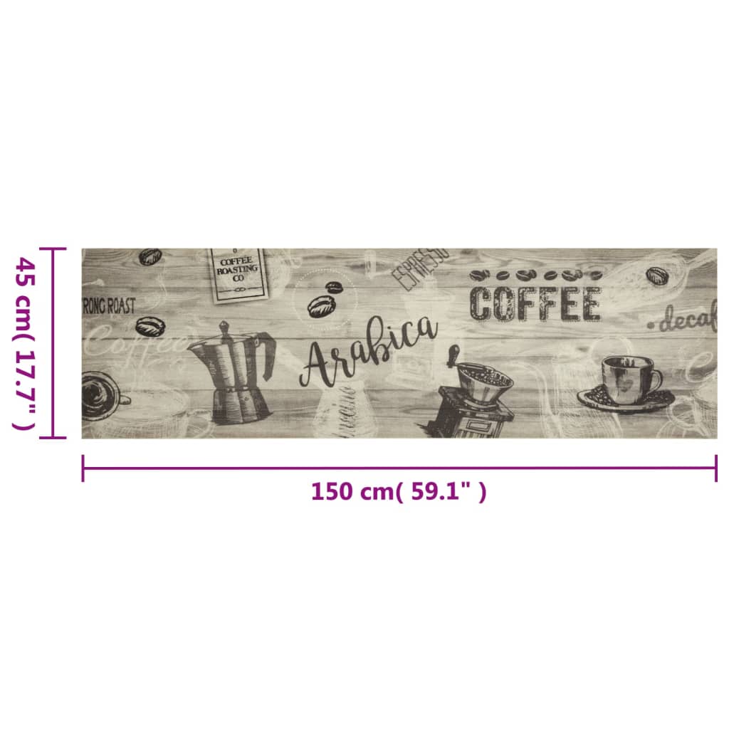 Χαλί Κουζίνας Πλενόμενο Γκρι Επιγραφή Coffee 45x150 εκ. Βελούδο - Pakobazaar