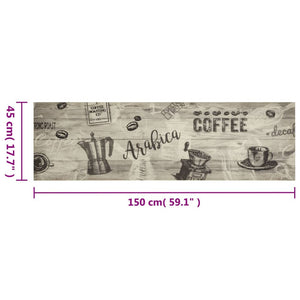 Χαλί Κουζίνας Πλενόμενο Γκρι Επιγραφή Coffee 45x150 εκ. Βελούδο - Pakobazaar