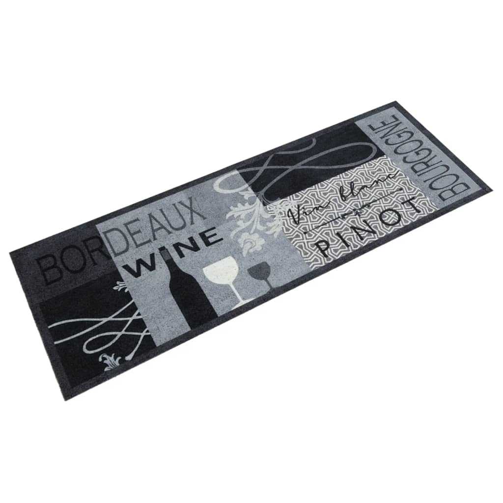 Χαλί Κουζίνας Πλενόμενο Γκρι Επιγραφή Wine 45x150 εκ. Βελούδο