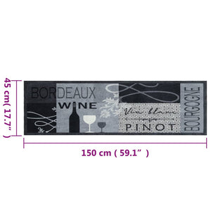 Χαλί Κουζίνας Πλενόμενο Γκρι Επιγραφή Wine 45x150 εκ. Βελούδο - Pakobazaar