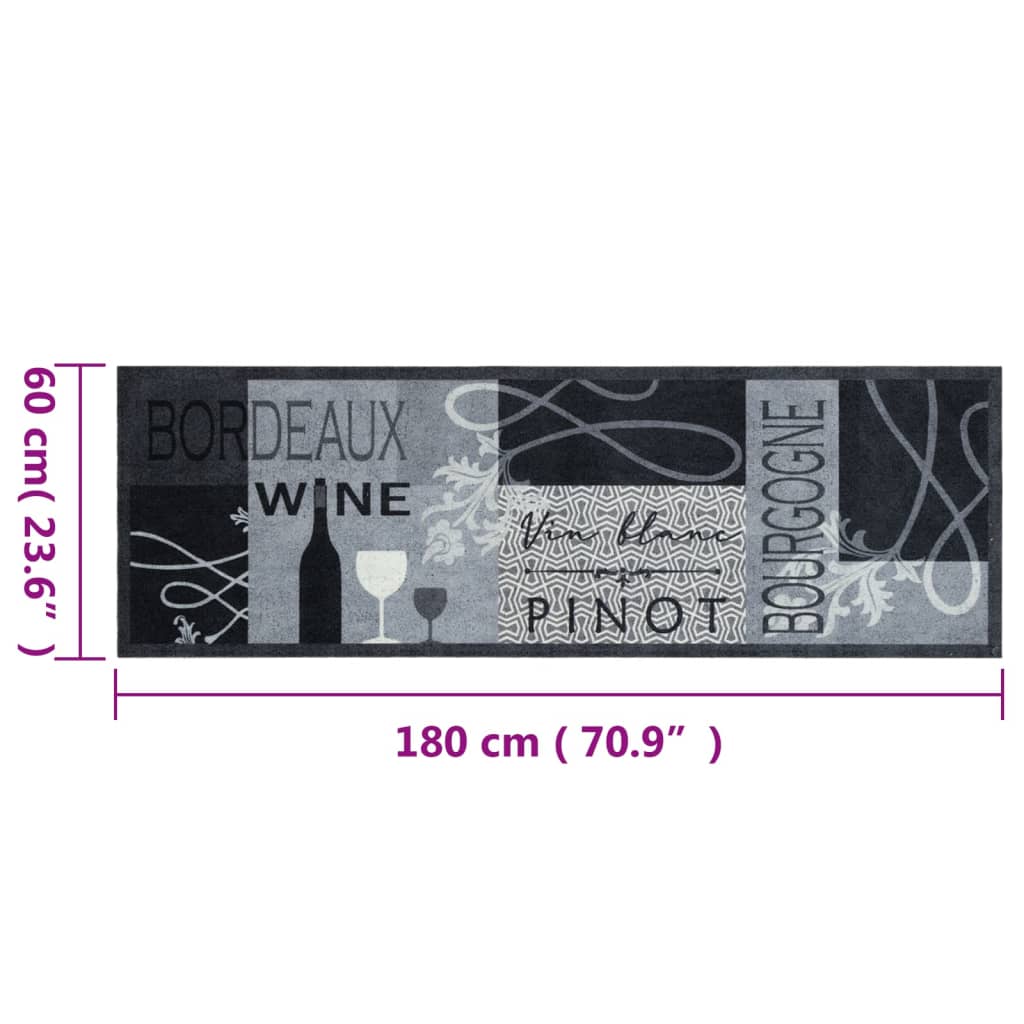 Χαλί Κουζίνας Πλενόμενο Γκρι Επιγραφή Wine 60x180 εκ. Βελούδο
