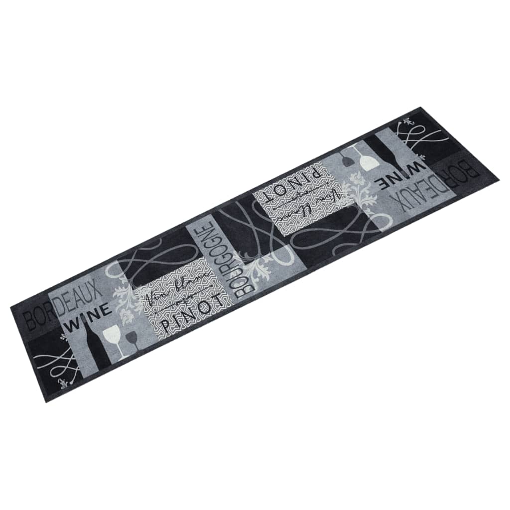Χαλί Κουζίνας Πλενόμενο Γκρι Επιγραφή Wine 60x300 εκ. Βελούδο