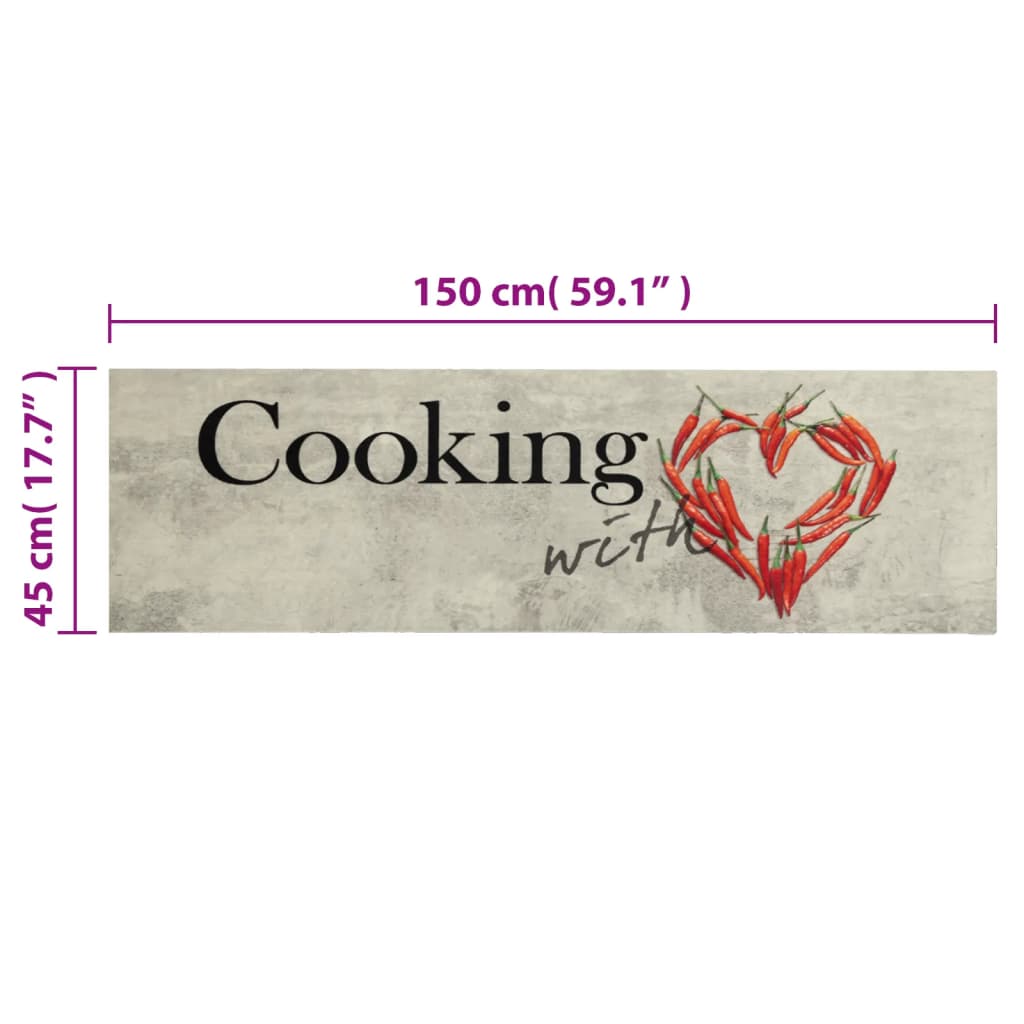 Χαλί Κουζίνας Πλενόμενο Επιγρ. Cooking Γκρι 45x150 εκ. Βελούδο