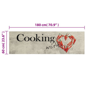 Χαλί Κουζίνας Πλενόμενο Επιγρ. Cooking Γκρι 60x180 εκ. Βελούδο