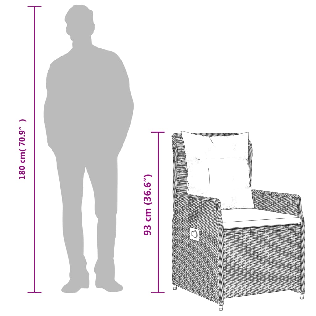 Καρέκλες Κήπου Ανακλινόμενες 2 τεμ. Γκρι Συνθ. Ρατάν