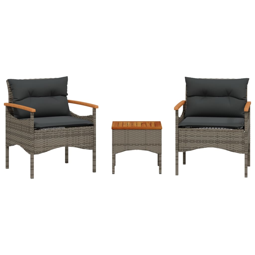 Σαλόνι Κήπου Σετ 3 Τεμαχίων Γκρι Συνθετικό Ρατάν με Μαξιλάρια - Pakobazaar