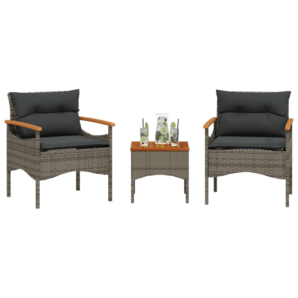 Σαλόνι Κήπου Σετ 3 Τεμαχίων Γκρι Συνθετικό Ρατάν με Μαξιλάρια - Pakobazaar