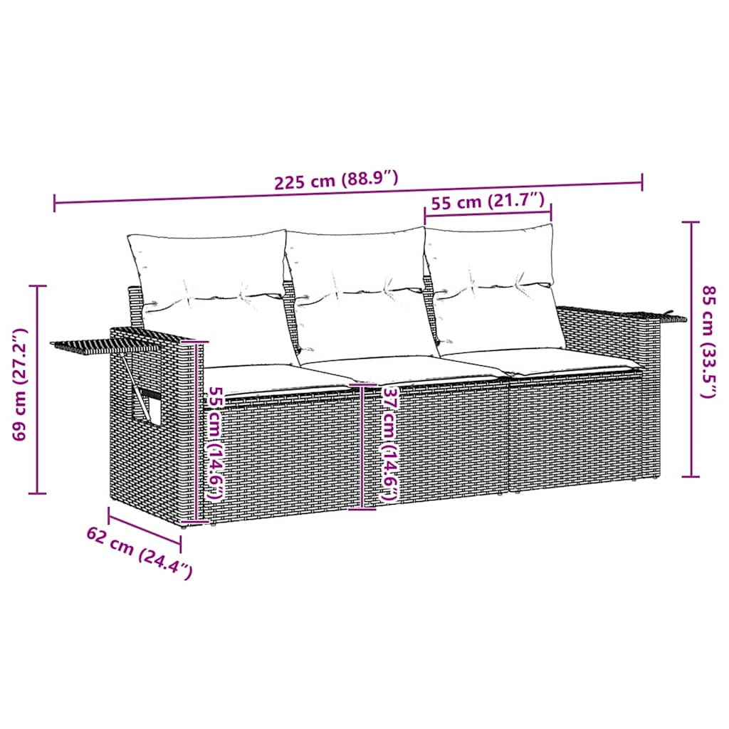 Σαλόνι Κήπου Σετ 3 τεμ. Καφέ από Συνθετικό Ρατάν με Μαξιλάρια