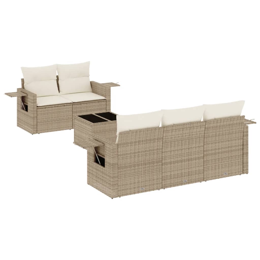 Σετ Καναπέ Κήπου 6 τεμ. Μπεζ Συνθετικό Ρατάν με Μαξιλάρια