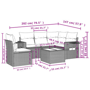 Καναπές Κήπου 6 Τεμαχίων Μαύρο από Συνθετικό Ρατάν με Μαξιλάρια
