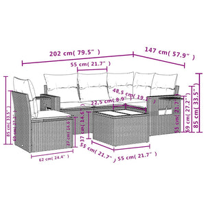 Σαλόνι Κήπου Σετ 6 Τεμαχίων Γκρι Συνθετικό Ρατάν με Μαξιλάρια