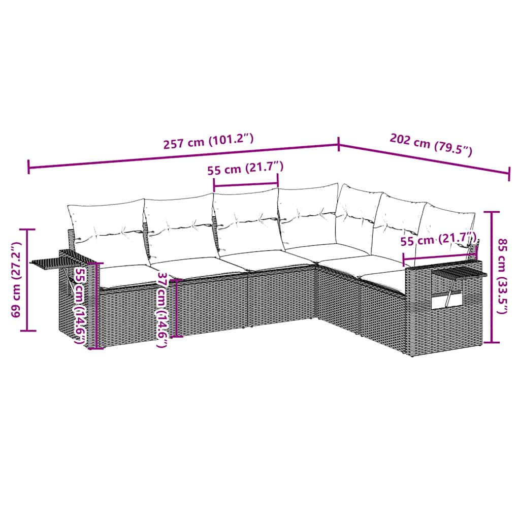 Σαλόνι Κήπου Σετ 6 Τεμαχίων Καφέ Συνθετικό Ρατάν με Μαξιλάρια