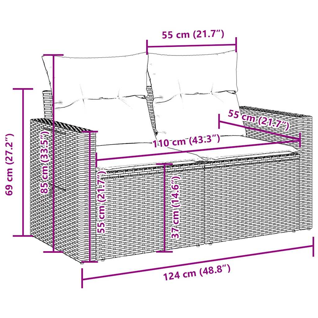 Σαλόνι Κήπου Σετ 7 Τεμαχίων Καφέ Συνθετικό Ρατάν με Μαξιλάρια