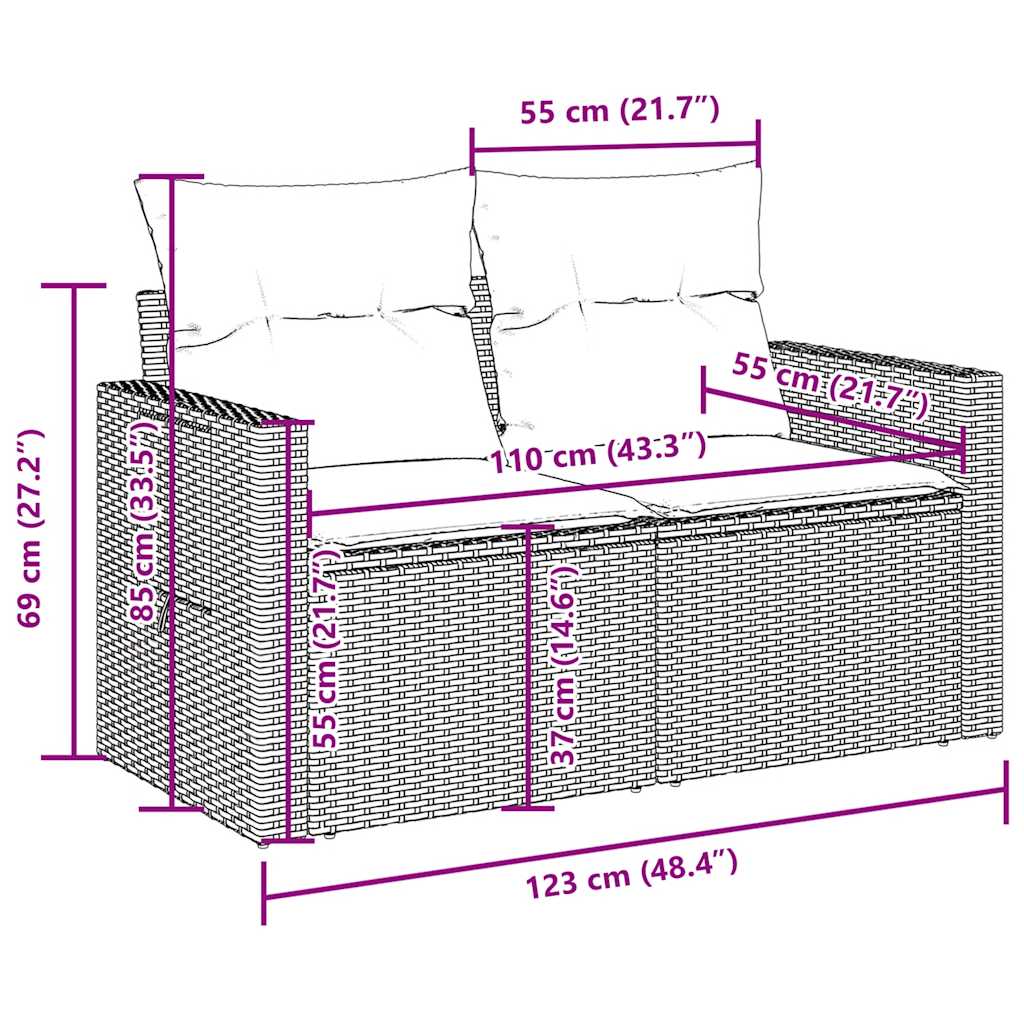 Σαλόνι Κήπου Σετ 9 τεμ. Καφέ από Συνθ. Ρατάν με Μαξιλάρια