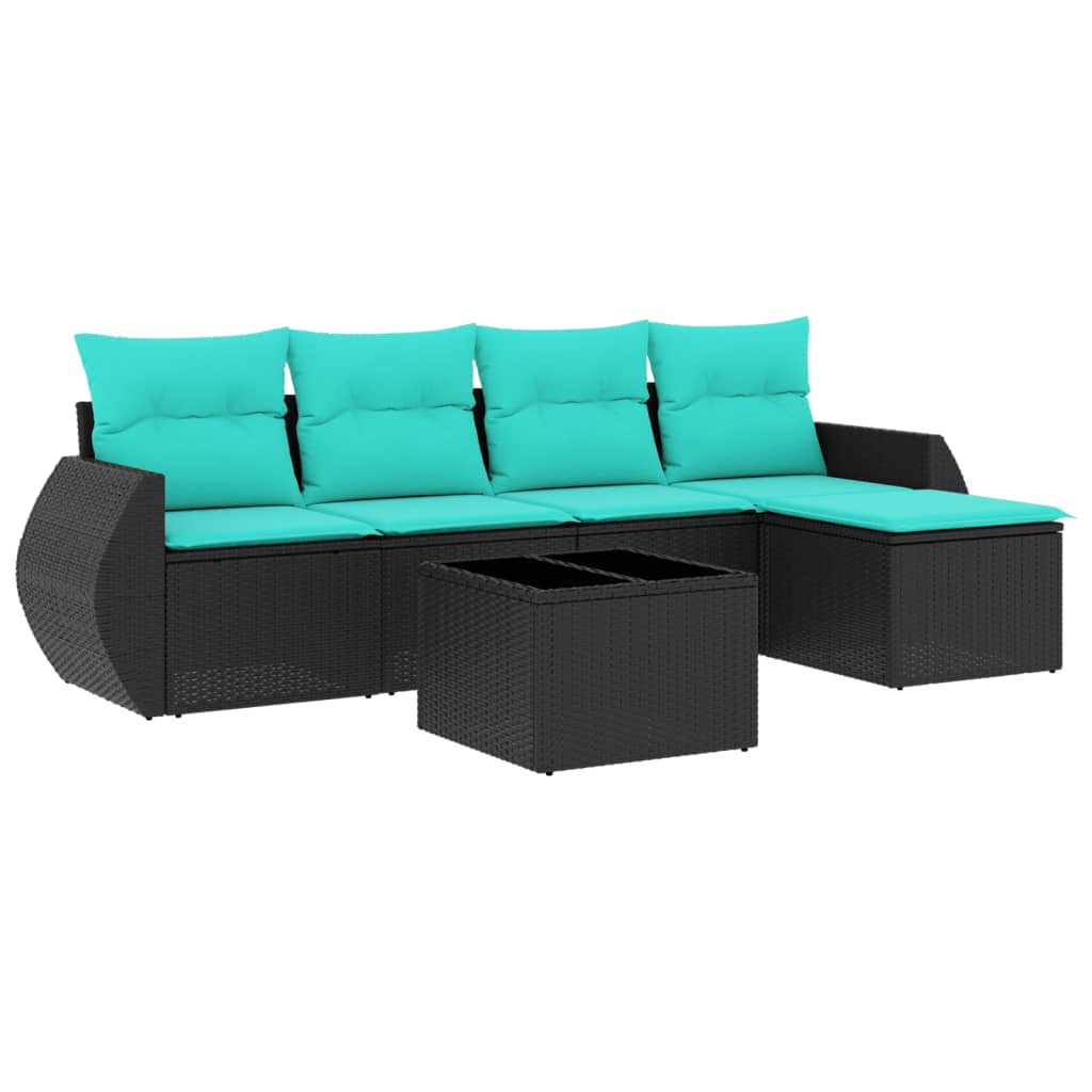 Σετ Καναπέδων Κήπου 6 Τεμαχίων με Μαξιλάρια από Μαύρο Συνθετικό Ρατάν - Pakobazaar