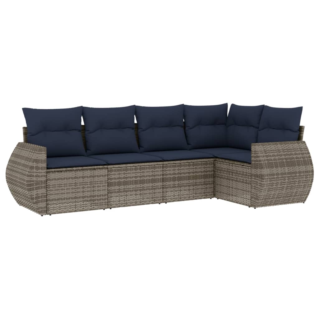 Σετ Καναπέδων Κήπου 5 Τεμαχίων με Μαξιλάρια Γκρι από Συνθετικό Ρατάν - Pakobazaar