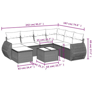Σαλόνι Κήπου Σετ 8 Τεμαχίων Γκρι Συνθετικό Ρατάν με Μαξιλάρια