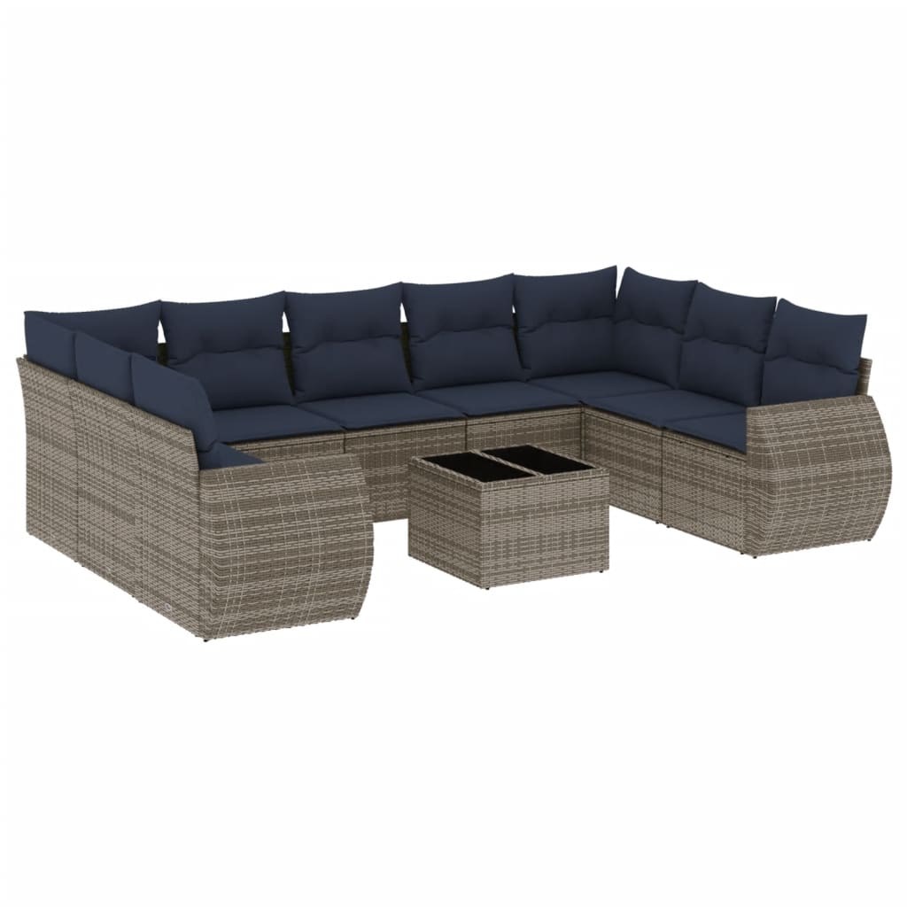 Σετ Καναπέδων Κήπου 10 Τεμαχίων με Μαξιλάρια Γκρι από Συνθετικό Ρατάν - Pakobazaar