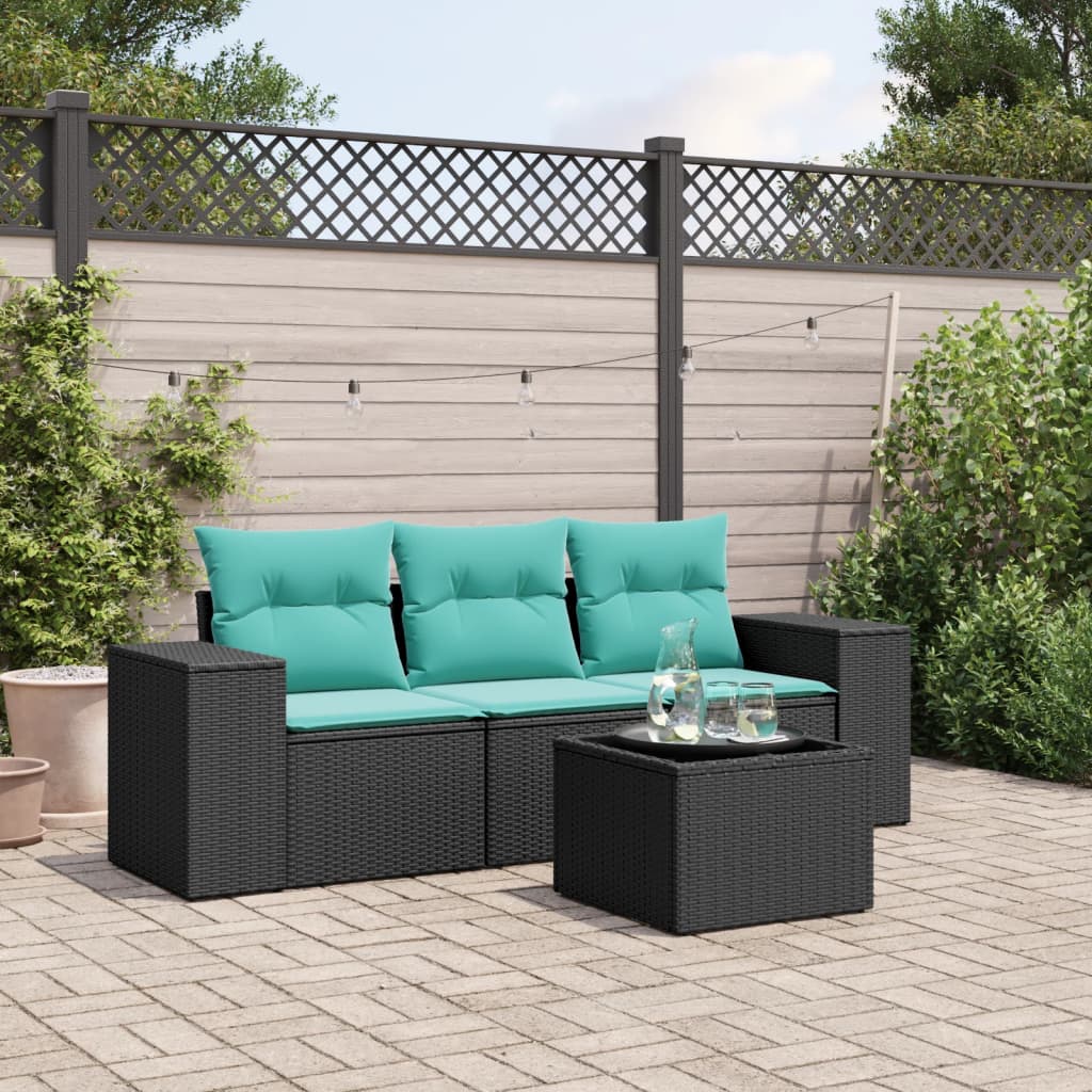 Σετ Καναπέδων Κήπου 4 Τεμαχίων με Μαξιλάρια από Μαύρο Συνθετικό Ρατάν - Pakobazaar
