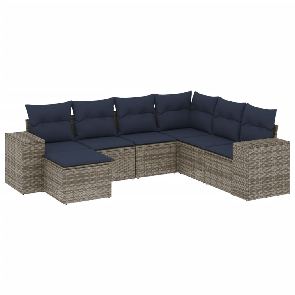 Σετ Καναπέδων Κήπου 7 Τεμαχίων με Μαξιλάρια Γκρι από Συνθετικό Ρατάν - Pakobazaar