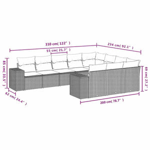 Σαλόνι Κήπου 10 Τεμαχίων Καφέ από Συνθετικό Ρατάν με Μαξιλάρια