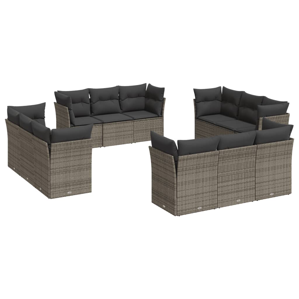 Σαλόνι Κήπου 12 Τεμαχίων Γκρι από Συνθετικό Ρατάν με Μαξιλάρια