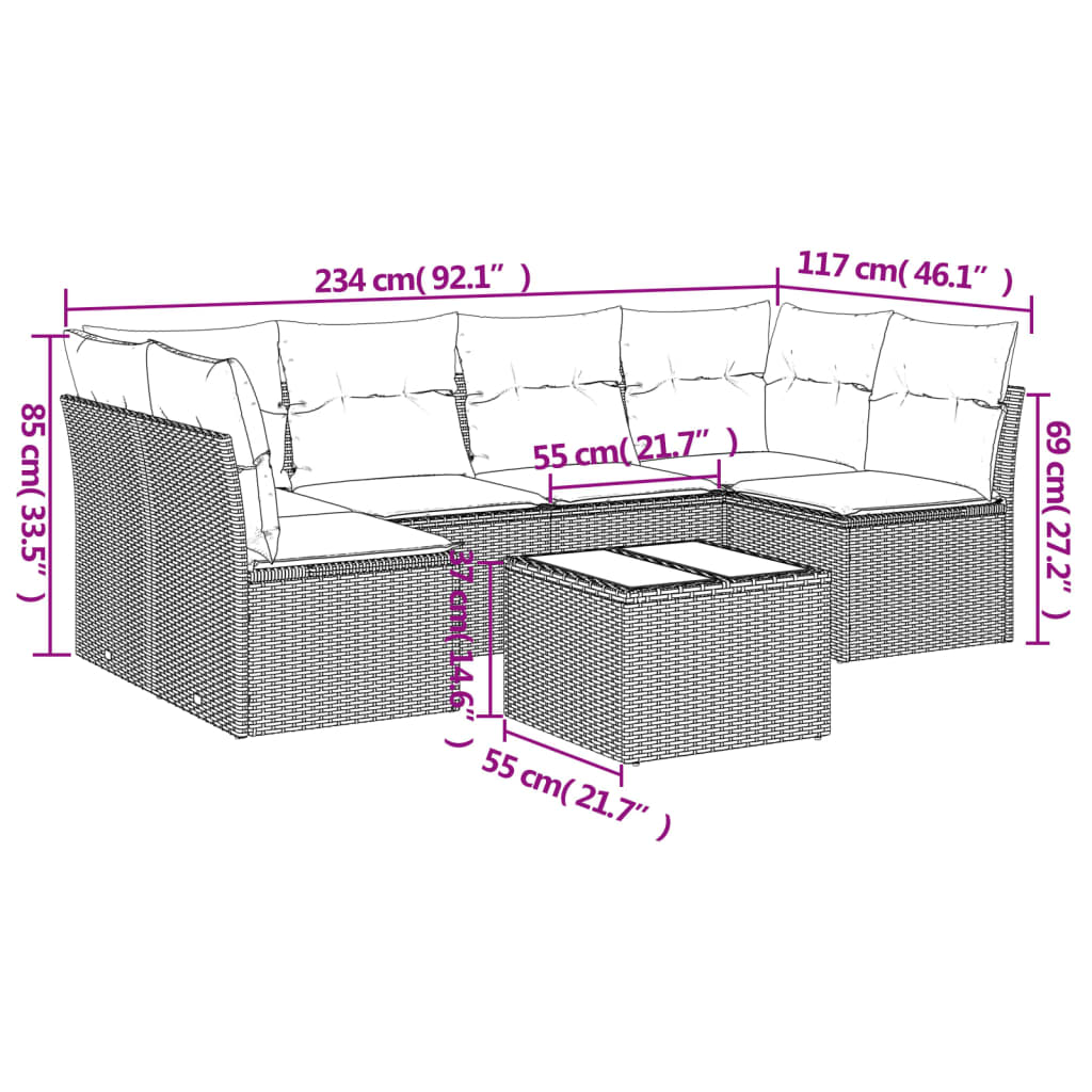 Σαλόνι Κήπου Σετ 7 Τεμαχίων Καφέ Συνθετικό Ρατάν με Μαξιλάρια