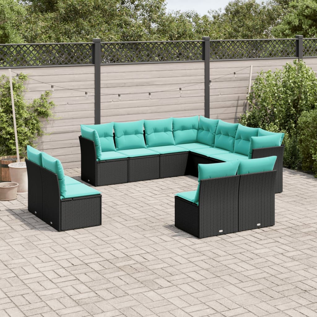 Σετ Καναπέδων Κήπου 11 Τεμαχίων με Μαξιλάρια από Μαύρο Συνθετικό Ρατάν - Pakobazaar