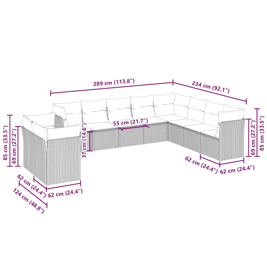 Σαλόνι Κήπου 10 Τεμαχίων Αν. Γκρι Συνθετικό Ρατάν με Μαξιλάρια