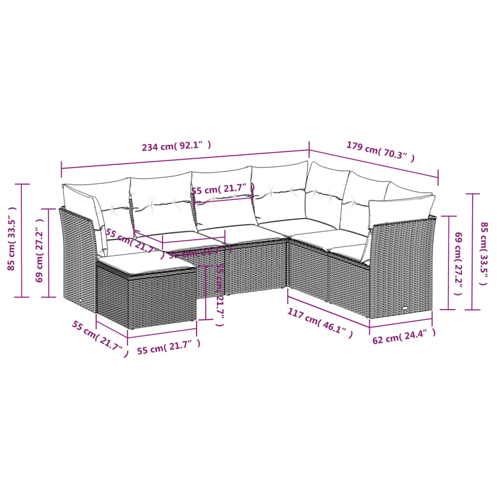 Σαλόνι Κήπου Σετ 7 τεμ. Μπεζ Συνθετικό Ρατάν με Μαξιλάρια