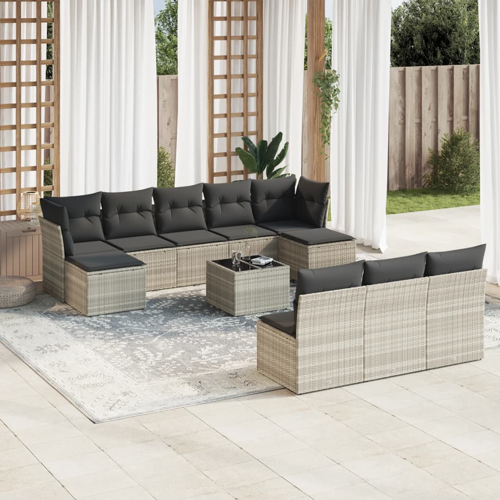 Σαλόνι Κήπου 11 Τεμαχίων Αν. Γκρι Συνθετικό Ρατάν με Μαξιλάρια - Pakobazaar