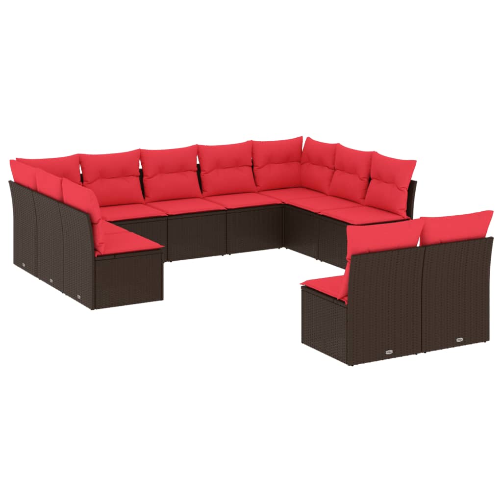 Σετ Καναπέδων Κήπου 11 Τεμαχίων με Μαξιλάρια από Καφέ Συνθετικό Ρατάν - Pakobazaar