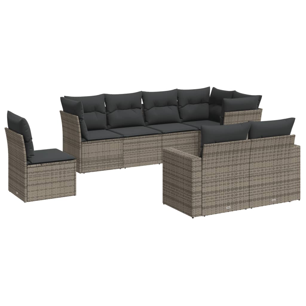 Σαλόνι Κήπου Σετ 8 Τεμαχίων Γκρι Συνθετικό Ρατάν με Μαξιλάρια