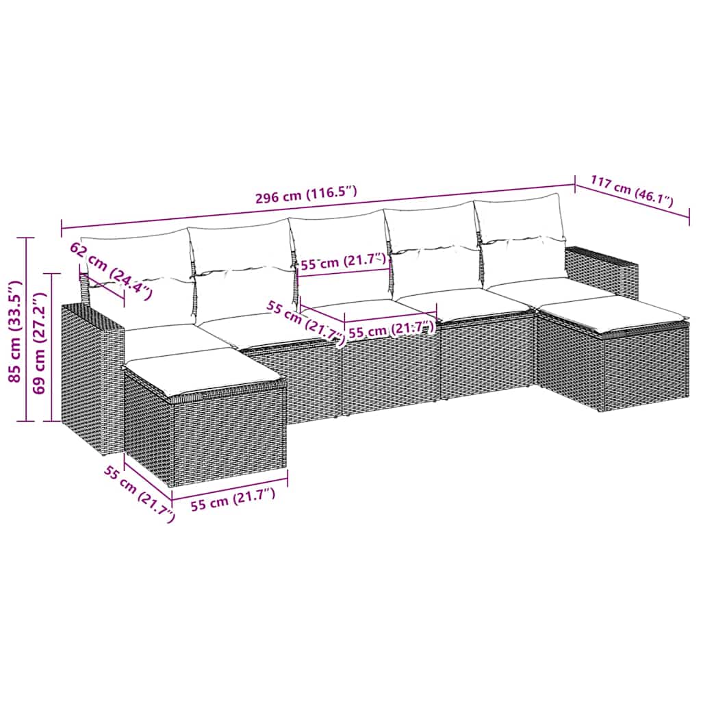 Σαλόνι Κήπου Σετ 7 Τεμαχίων Καφέ Συνθετικό Ρατάν με Μαξιλάρια